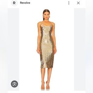 Amanda Uprichard Talena Gold Sequin Dress Midi
